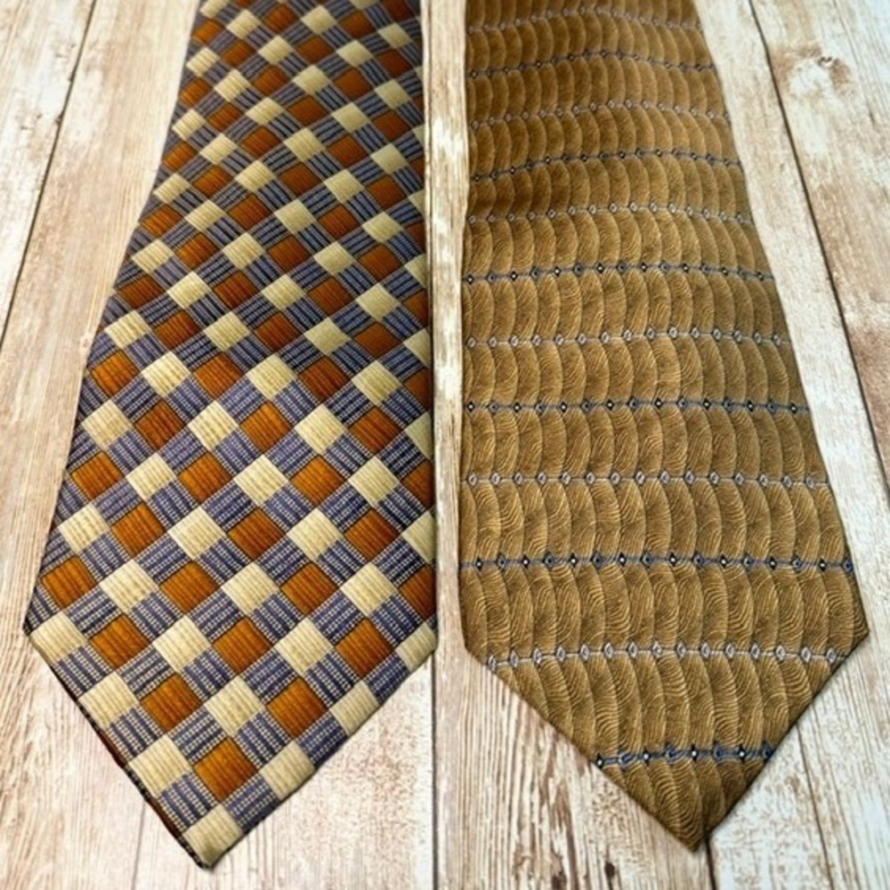 Belisi Chez Roffe Necktie Bundle Men OS Gold Orange Silk Geometric Checkered